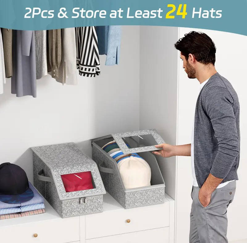 Hat Storage Box Stackable Cardboard Clear Window