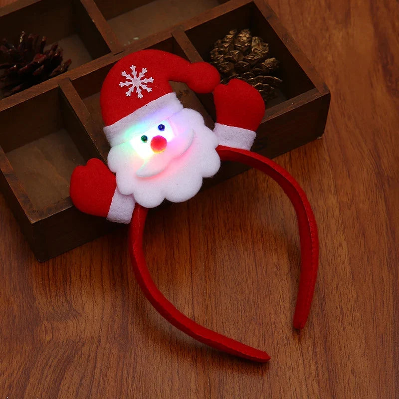 Headband Light-Up Santa Soft Fabric & Elastic Fit