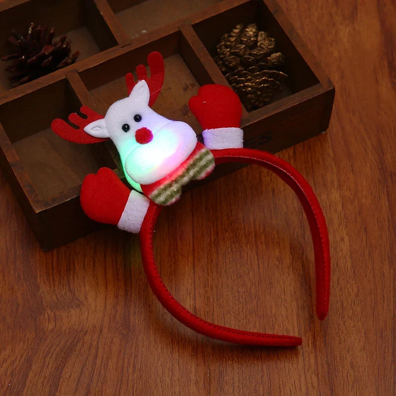 Headband Light-Up Santa Soft Fabric & Elastic Fit