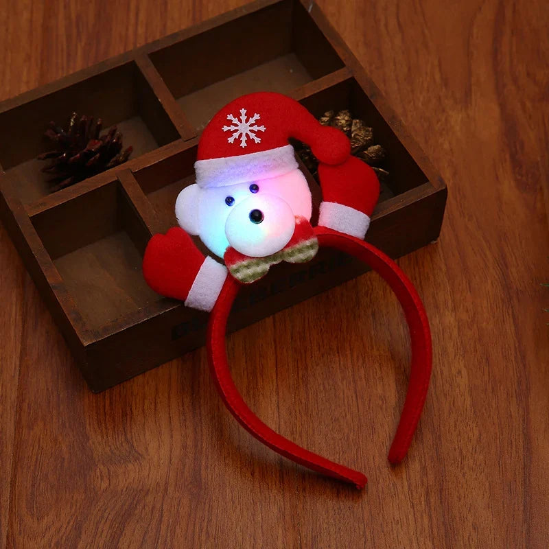Headband Light-Up Santa Soft Fabric & Elastic Fit