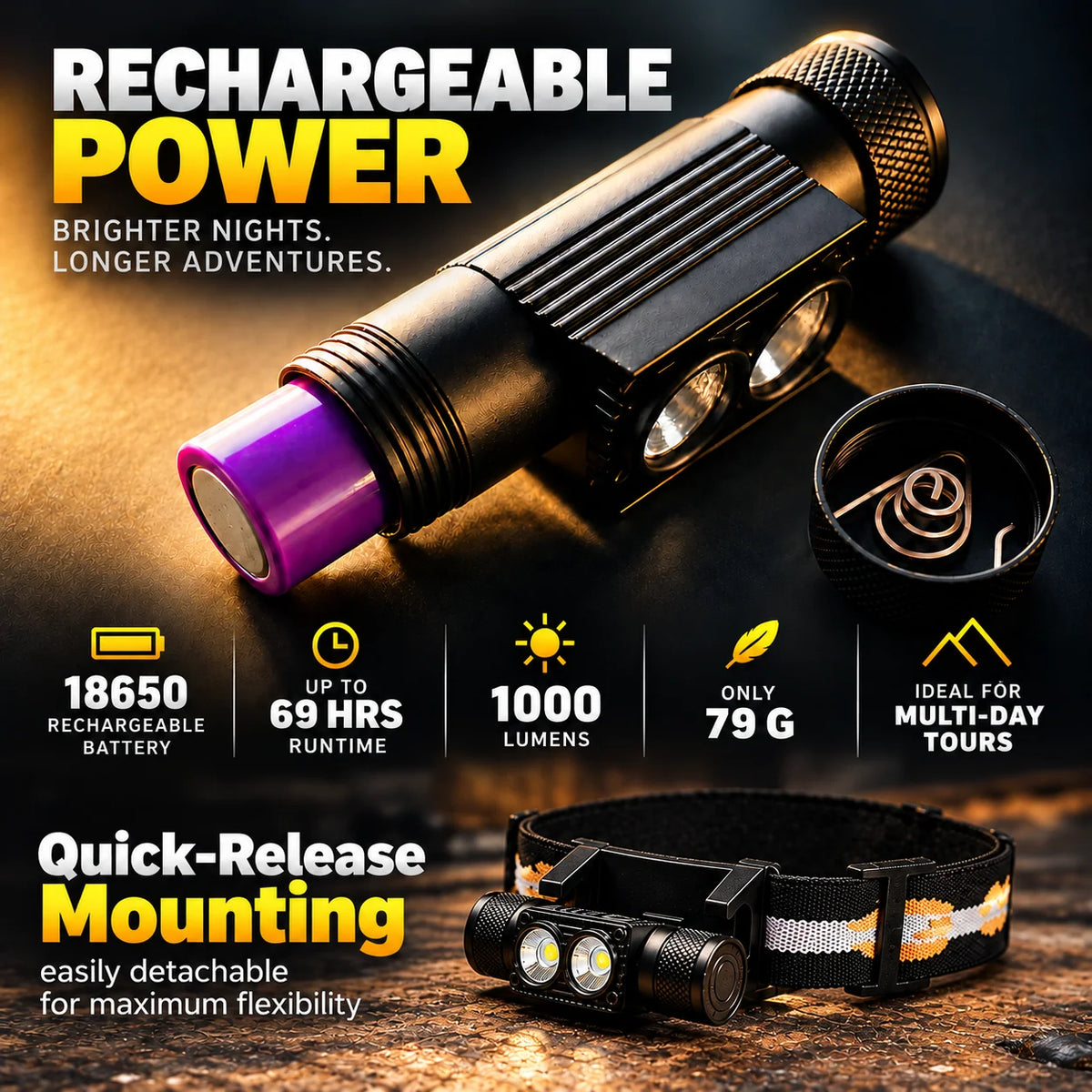 Headlamp 1,000 Lumens Red Light Rechargeable Battery