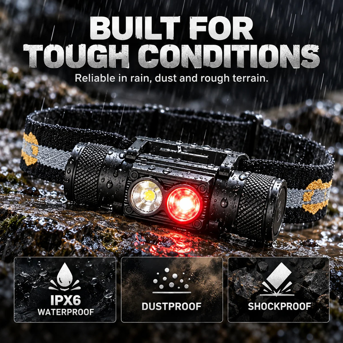 Headlamp 1,000 Lumens Red Light Rechargeable Battery