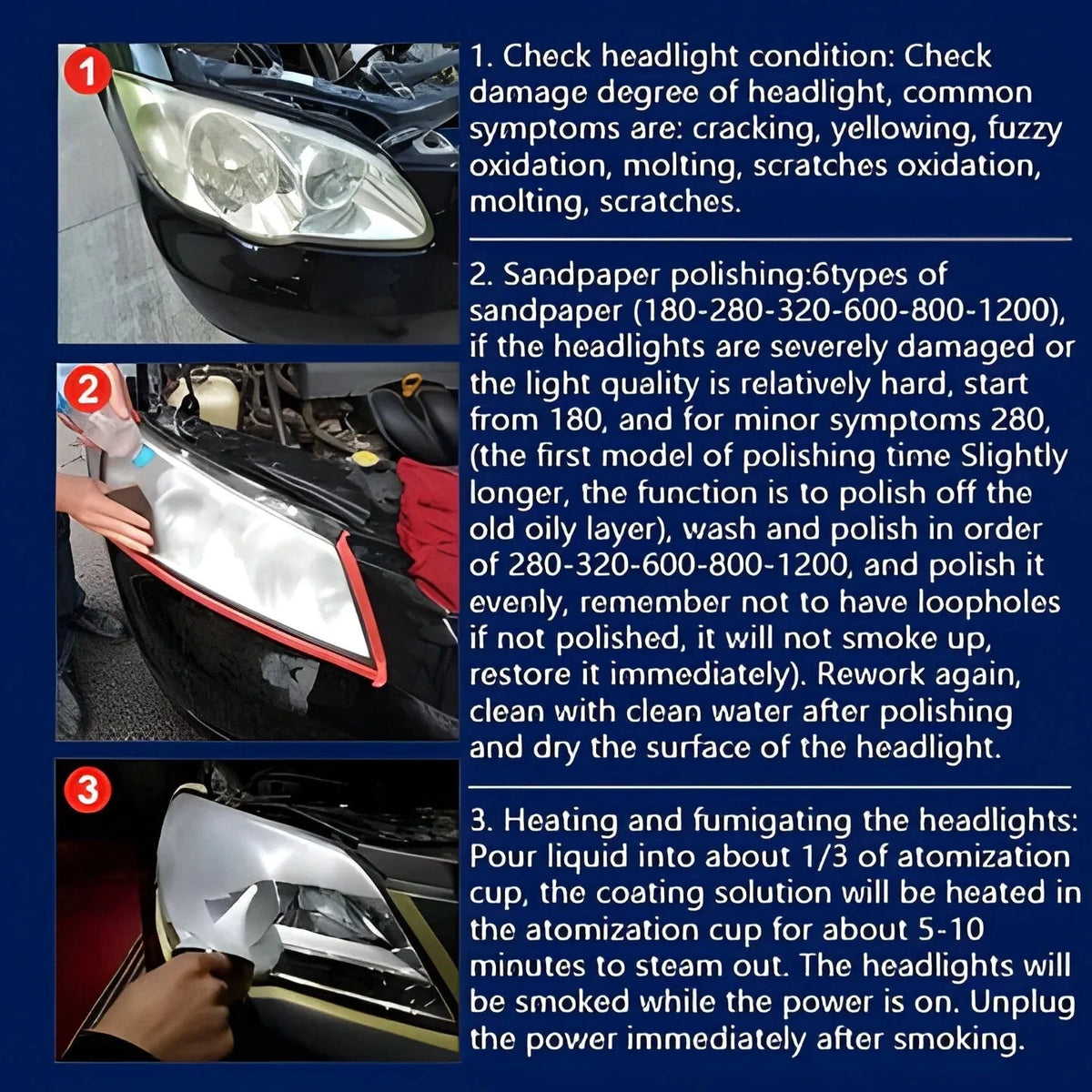 Headlight Restoration Kit Vapor Application 12V Powered UV-Resistant Coating