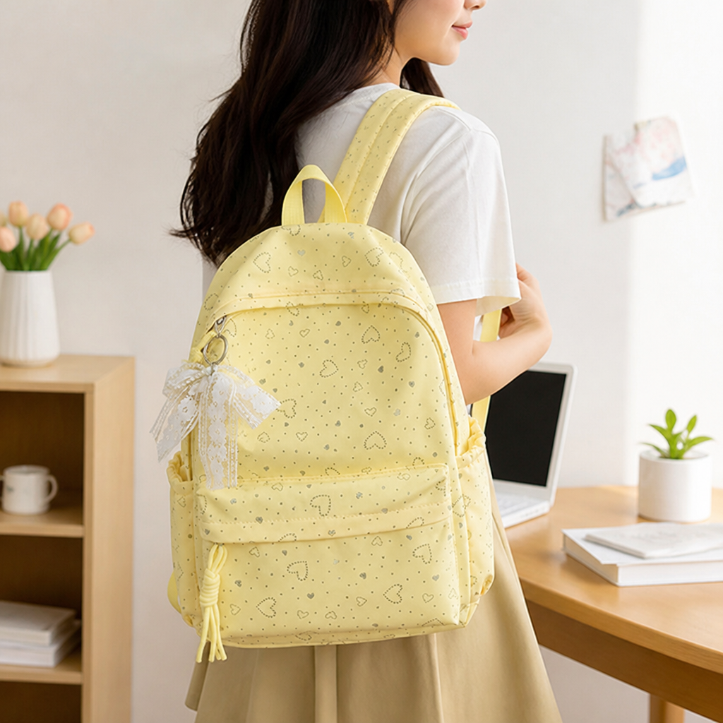 Heart-Patterned Padded Straps School Backpack