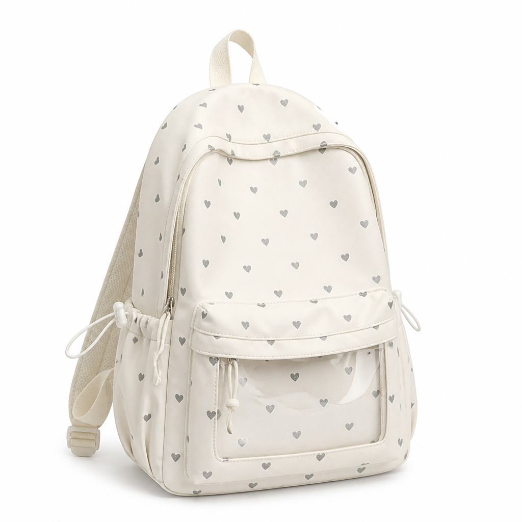 Heart-Patterned Water-Resistant School Backpack (Adjustable Padded Straps)