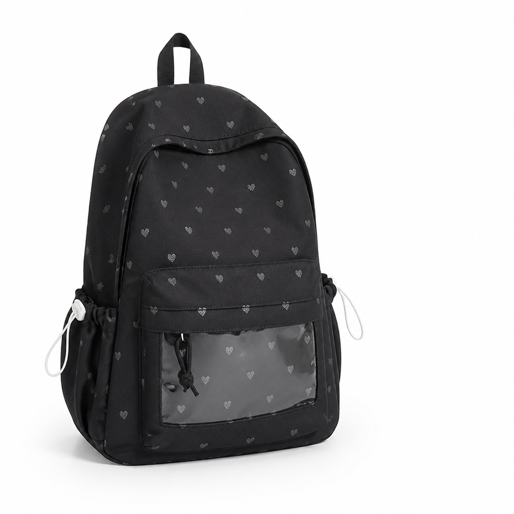 Heart-Patterned Water-Resistant School Backpack (Adjustable Padded Straps)