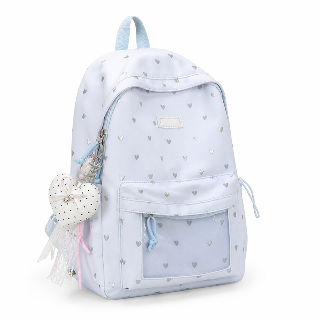 Heart-Patterned Water-Resistant School Backpack (Adjustable Padded Straps)