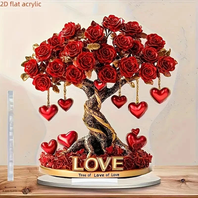Heart-Shaped Acrylic Tree Decoration Golden Base Light-Reflecting