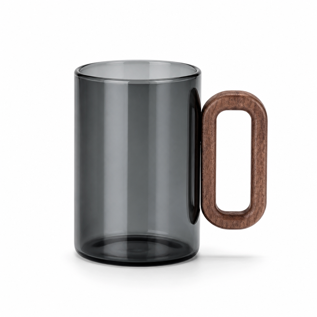 Heat-Resistant Borosilicate Glass Tumbler with Ergonomic Wooden Handle (350ml)