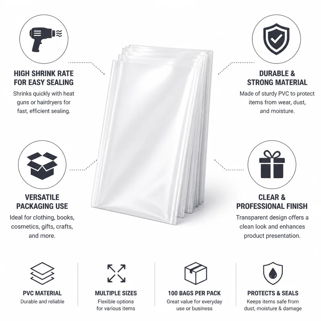 Heat Shrink Bags High Shrink Rate Transparent 100 Pack