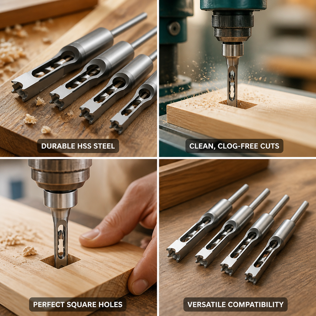 Heat-Treated High-Speed Steel Square Hole Drill Bit Set (4-Piece)
