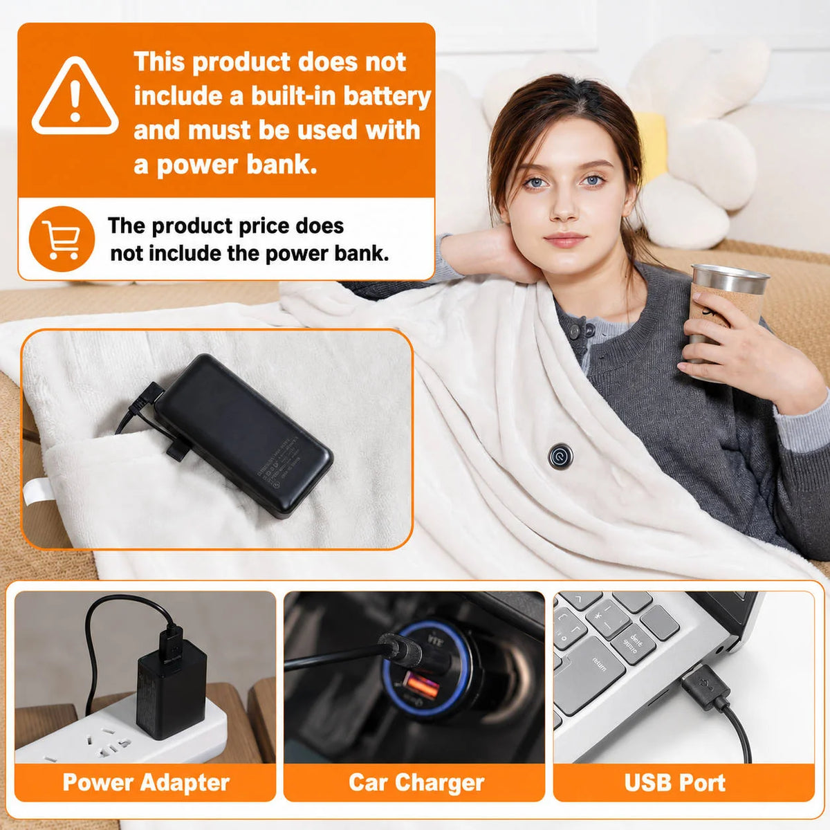 Heated Blanket Cordless USB Rechargeable 9 Heating Zones