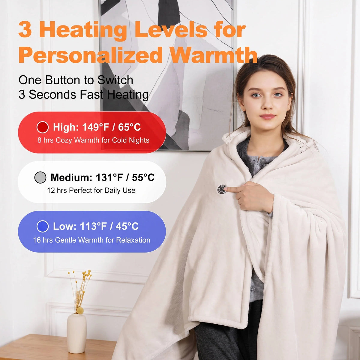 Heated Blanket Cordless USB Rechargeable 9 Heating Zones