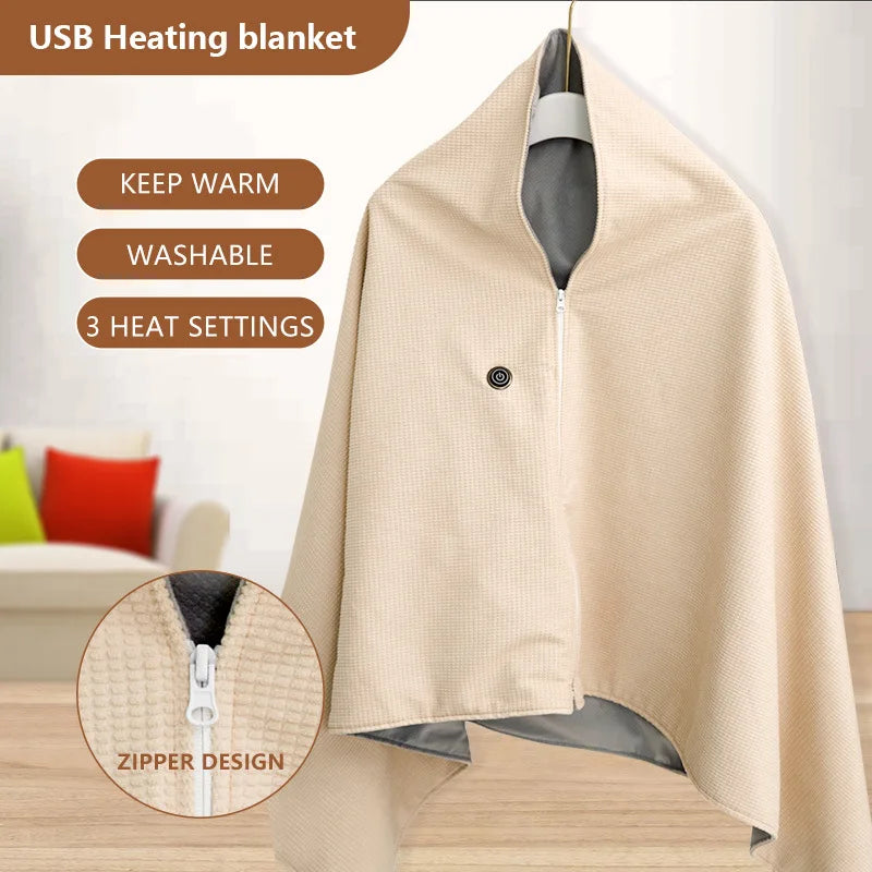 Heated Blanket USB-Powered Adjustable Heat 3 Settings Soft Fleece