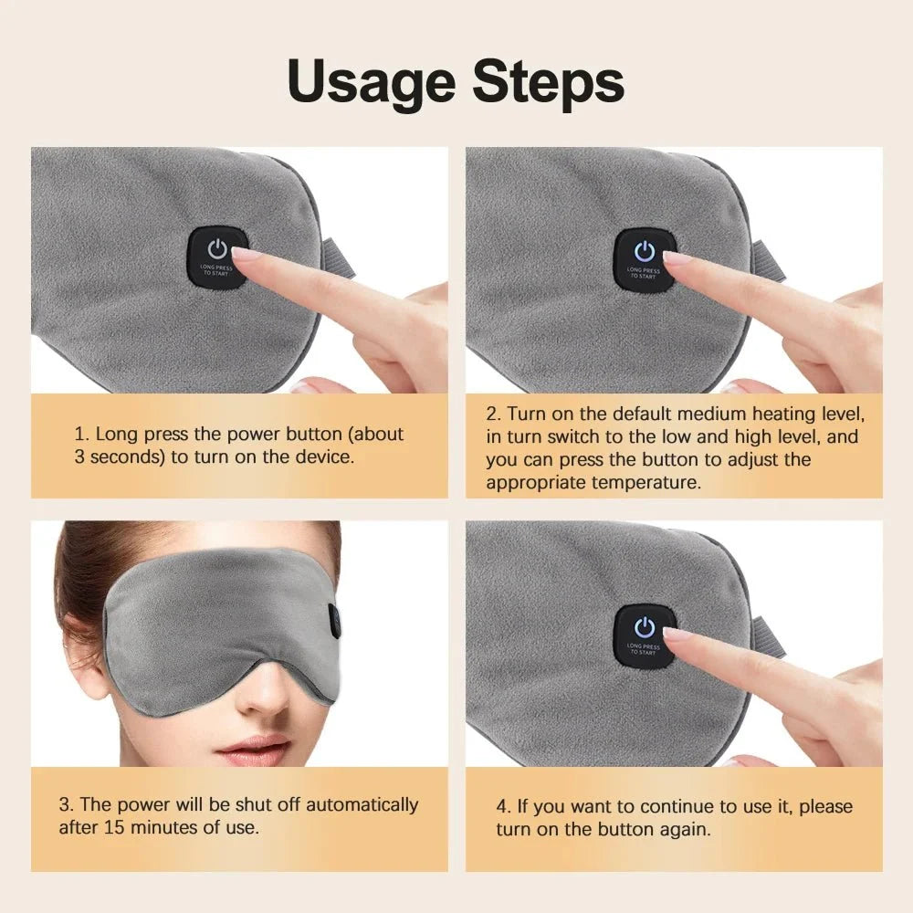 Heated Eye Mask Adjustable Warmth Complete Blackout Cordless Rechargeable