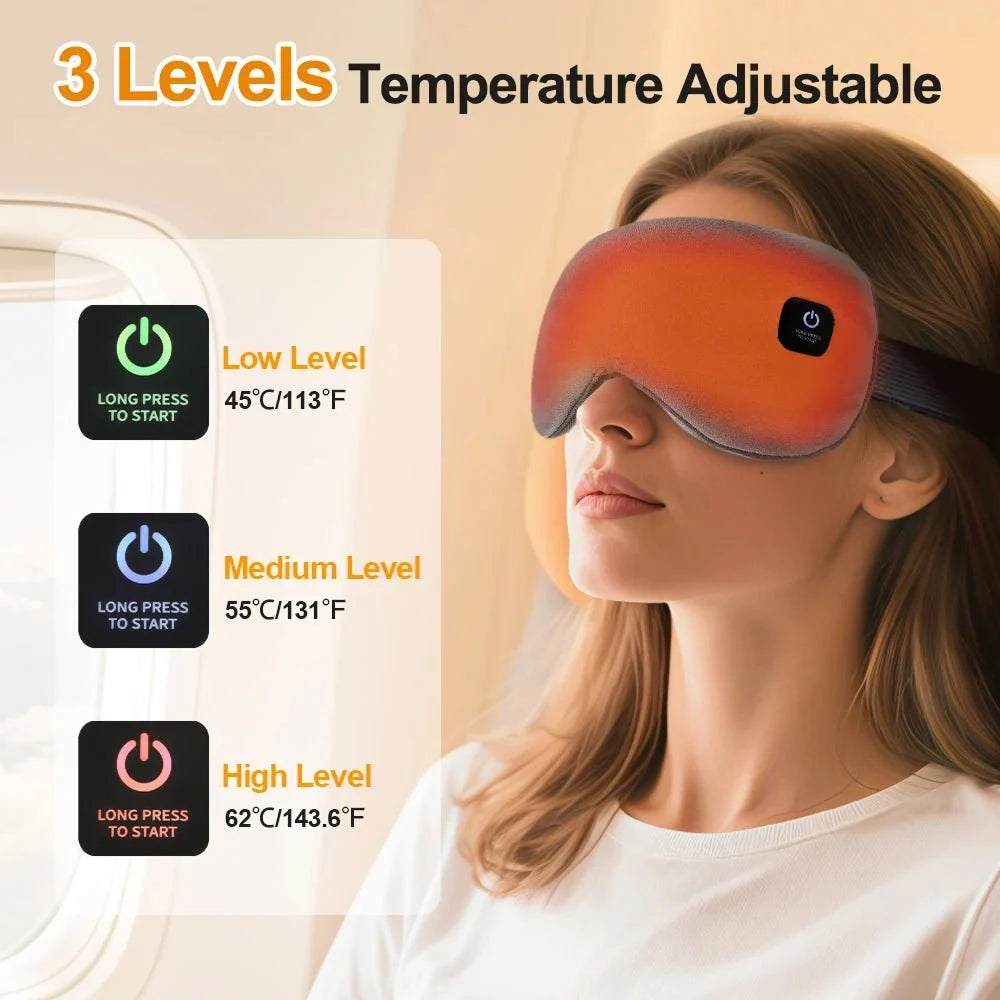 Heated Eye Mask Adjustable Warmth Complete Blackout Cordless Rechargeable