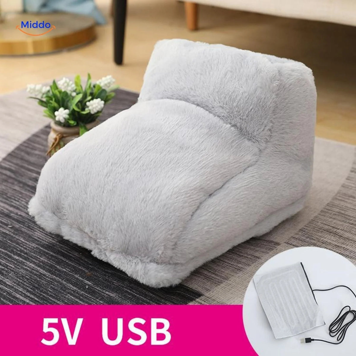 Heated Foot Warmer Slippers USB-Powered Faux Fur Non-Slip Sole