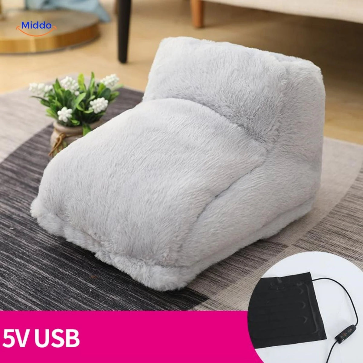 Heated Foot Warmer Slippers USB-Powered Faux Fur Non-Slip Sole