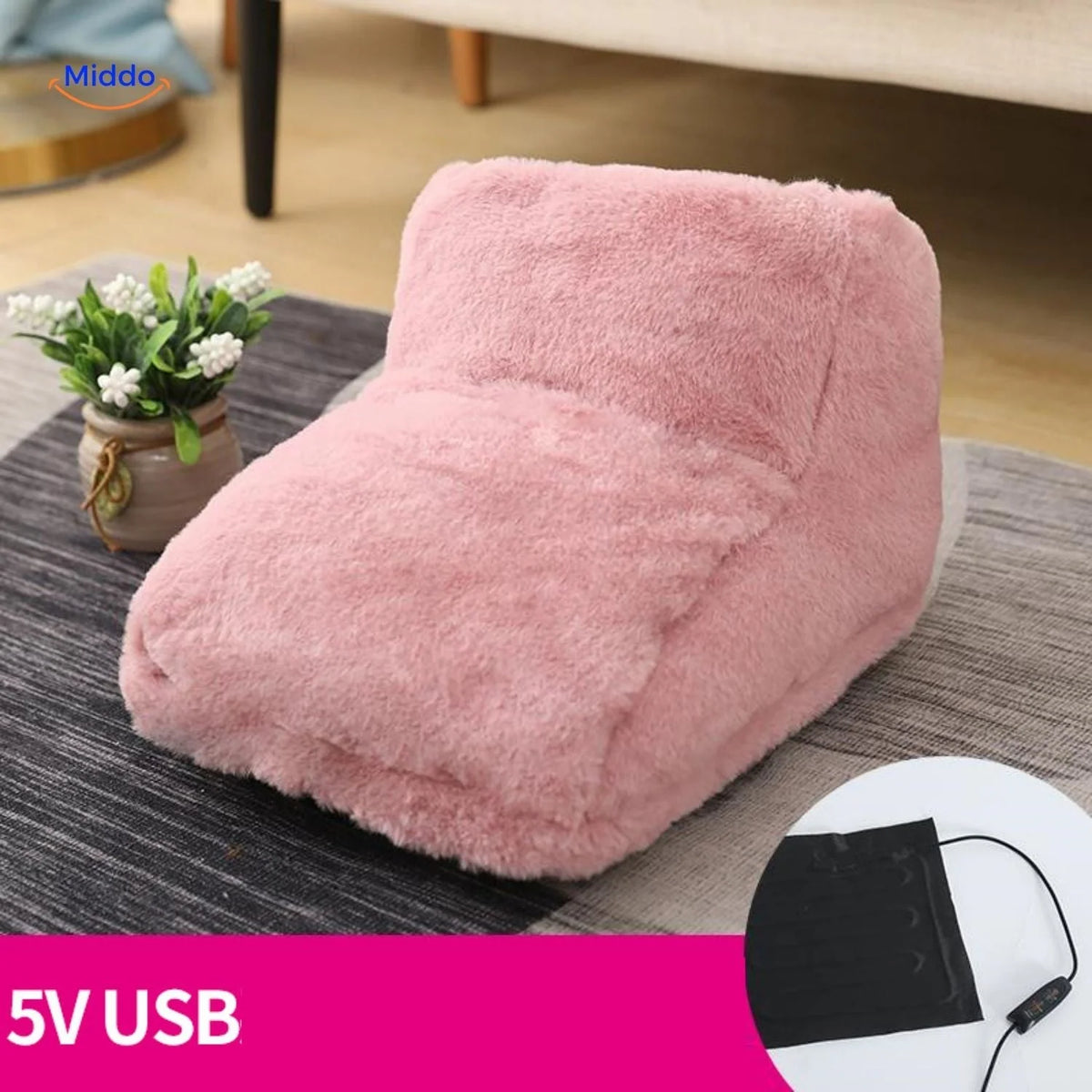 Heated Foot Warmer Slippers USB-Powered Faux Fur Non-Slip Sole