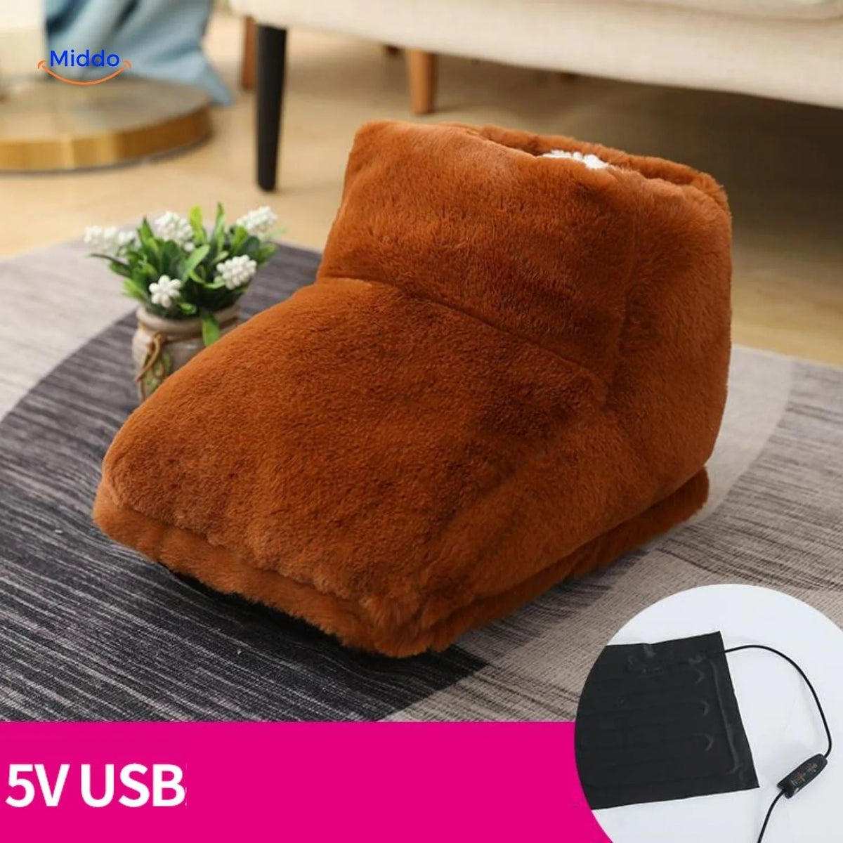 Heated Foot Warmer Slippers USB-Powered Faux Fur Non-Slip Sole