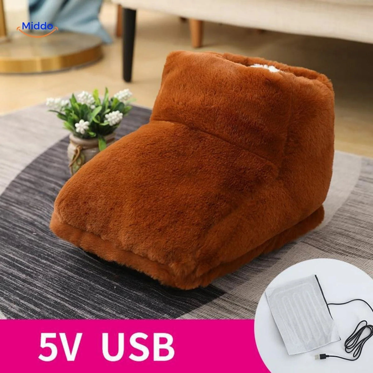 Heated Foot Warmer Slippers USB-Powered Faux Fur Non-Slip Sole