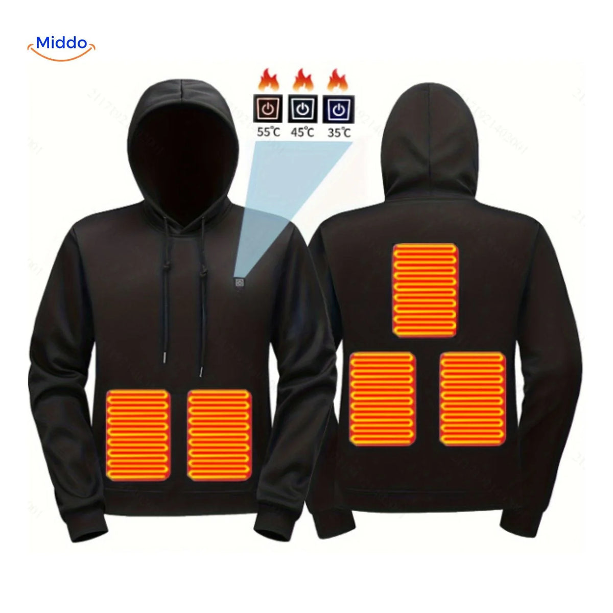 Heated Hoodie USB-Powered Three Heat Settings Stretch Fabric