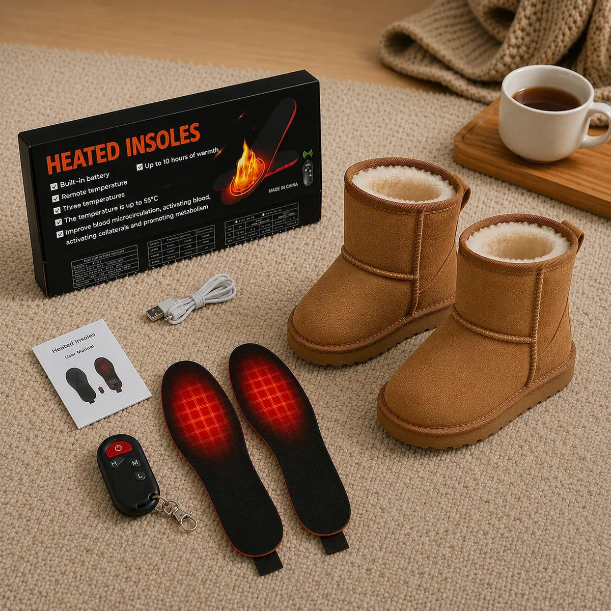 Heated Insoles Rechargeable Wireless Temperature Control Multiple Heat Settings