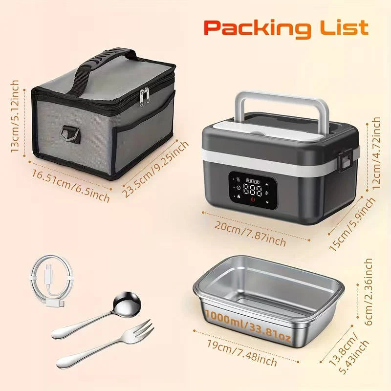 Heated Lunch Box Cordless 12000mAh Leak-Proof Stainless Steel