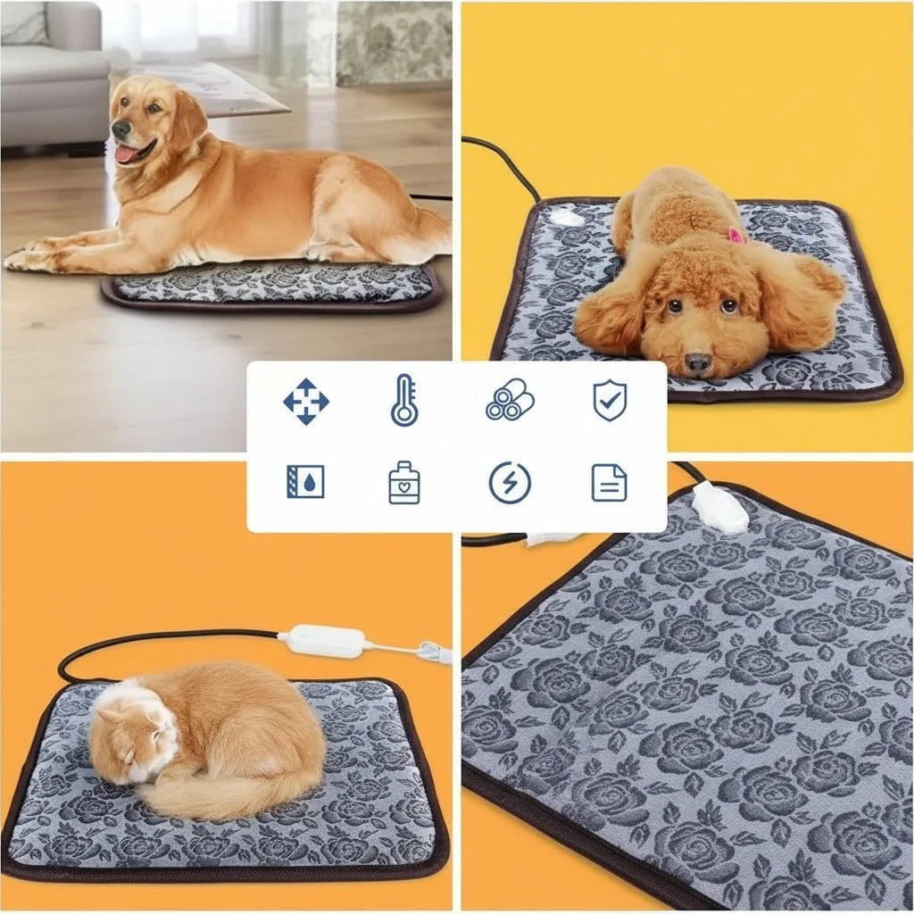 Heated Pet Mat Adjustable Temperature Waterproof Surface
