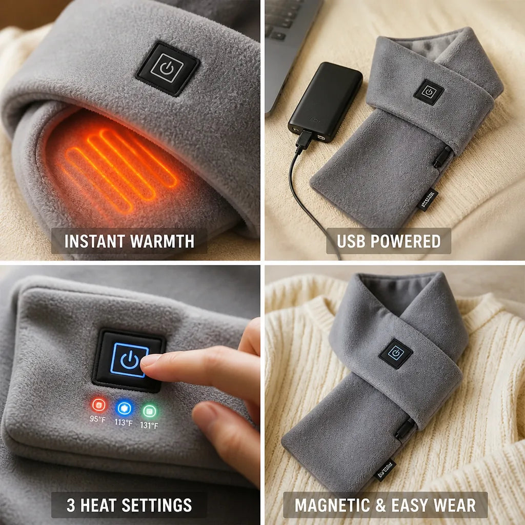 Heated Scarf Fleece USB-Powered 3 Heat Settings