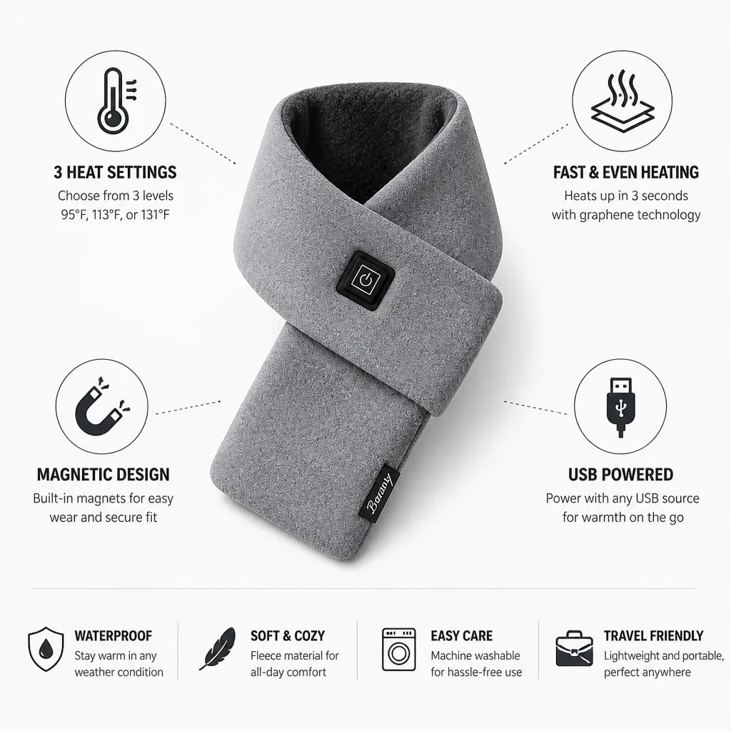 Heated Scarf Fleece USB-Powered 3 Heat Settings