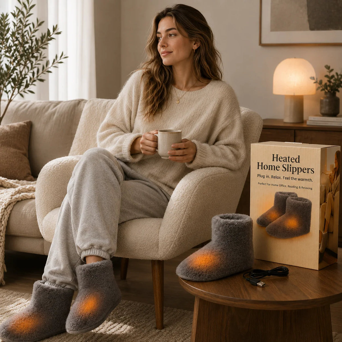 Heated Slippers USB-Powered Plush Fleece High-Cut Design