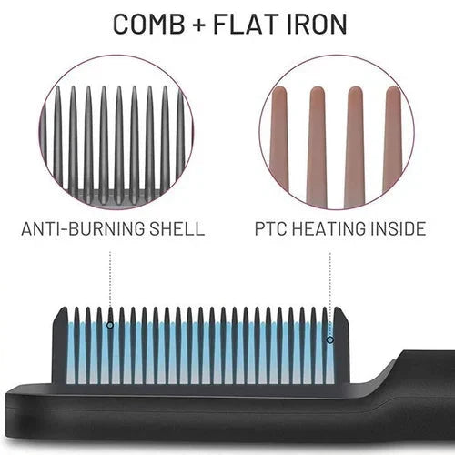 Heated Styling Comb Adjustable Heat Ion Frizz Control Portable