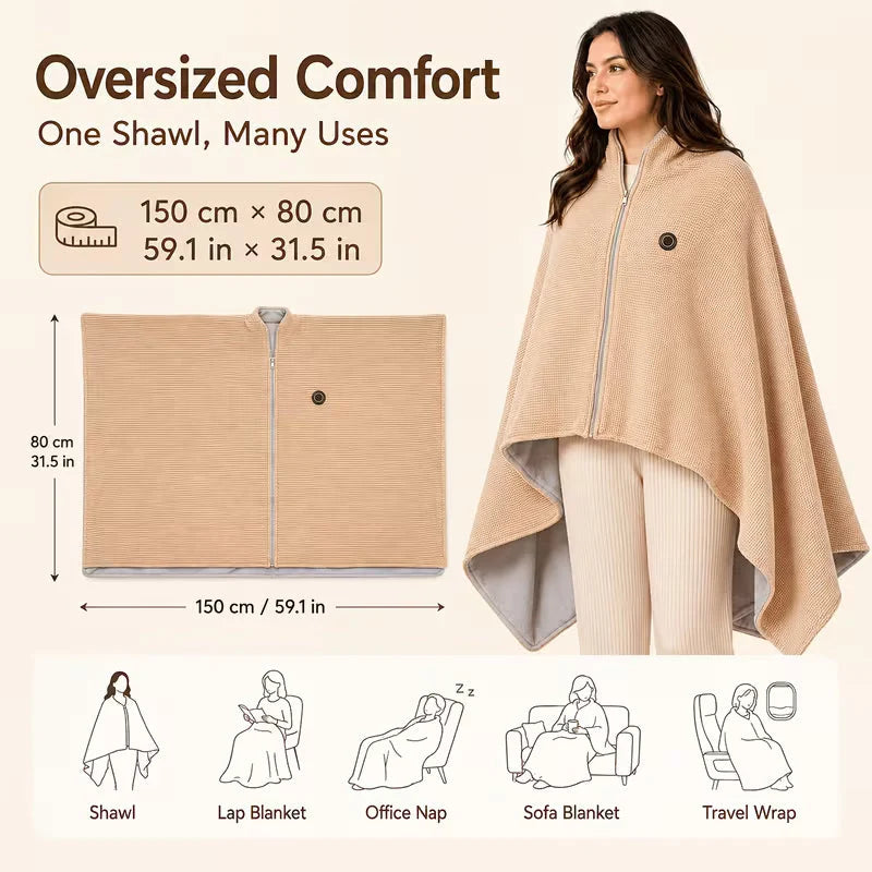 Heated Wrap Blanket USB-Powered Adjustable Heat Settings