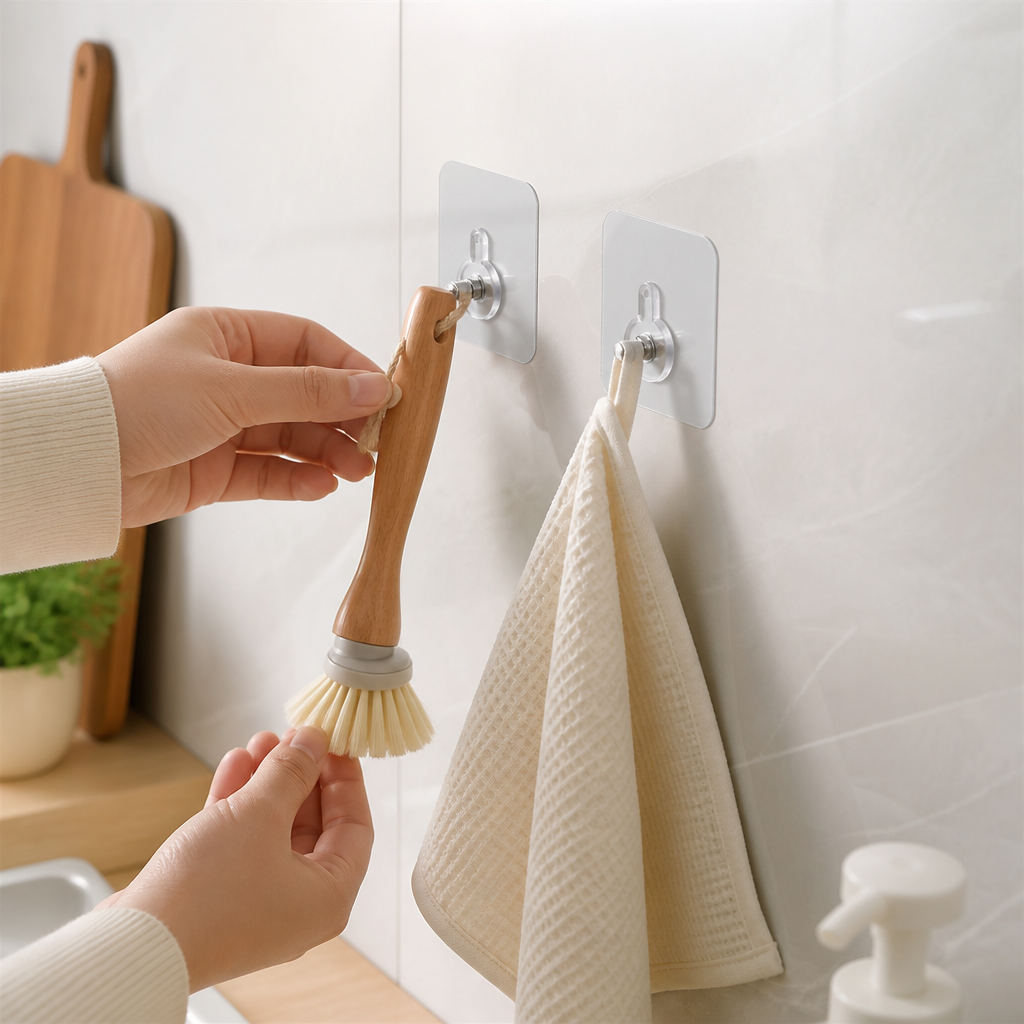 Heavy-Duty No-Drill Transparent Adhesive Wall Hook (Pack of 20)