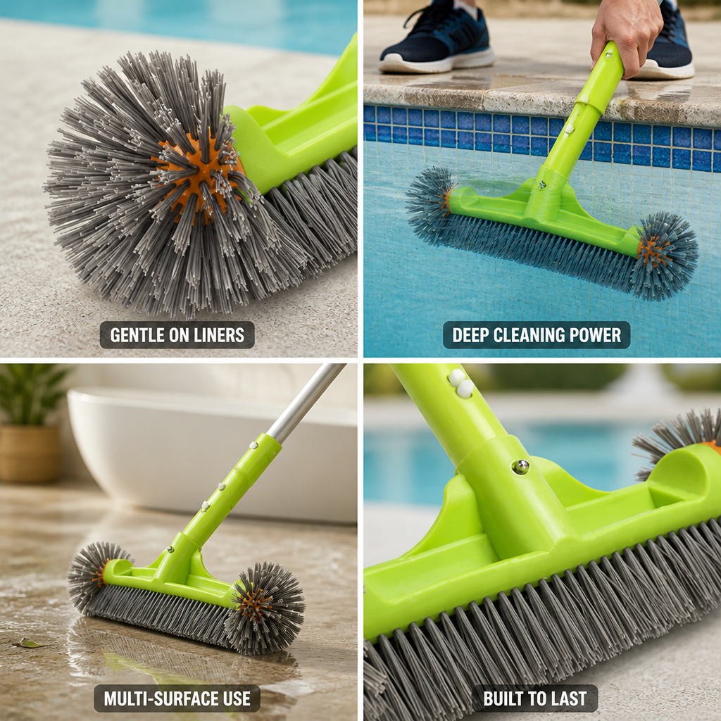 Heavy-Duty Nylon Bristles & Reinforced Aluminum Handle Pool Brush (13-Inch)
