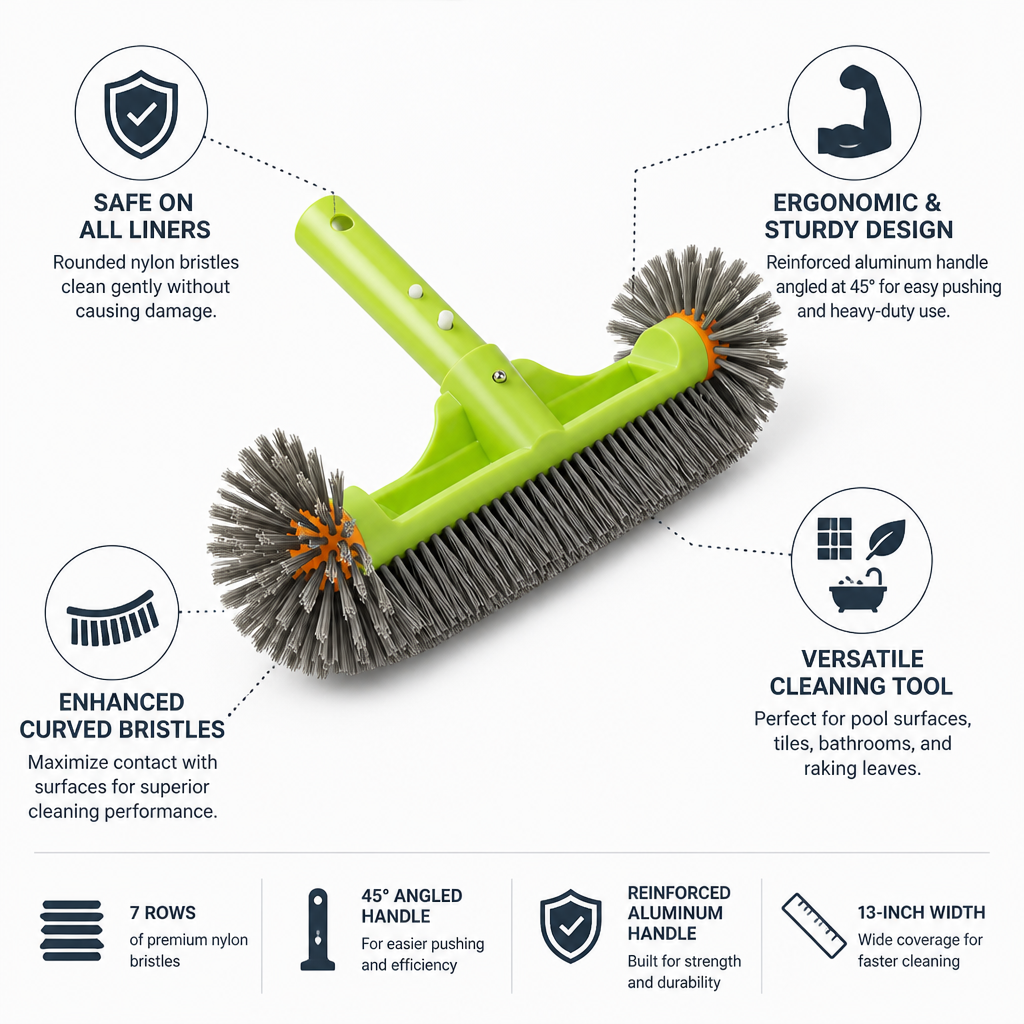 Heavy-Duty Nylon Bristles & Reinforced Aluminum Handle Pool Brush (13-Inch)