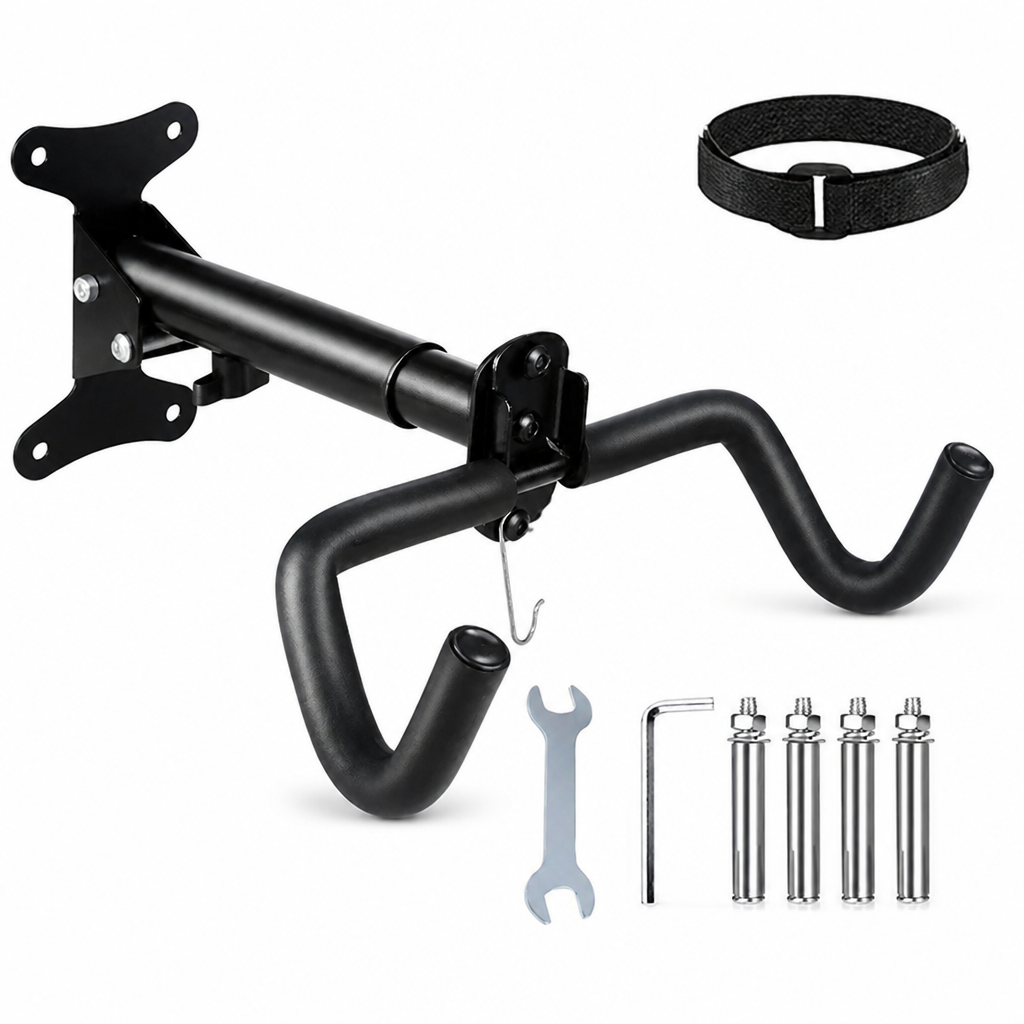 Heavy-Gauge Steel Padded Dual-Arm Bicycle Rack (Wall-Mounted, Anchors Included)