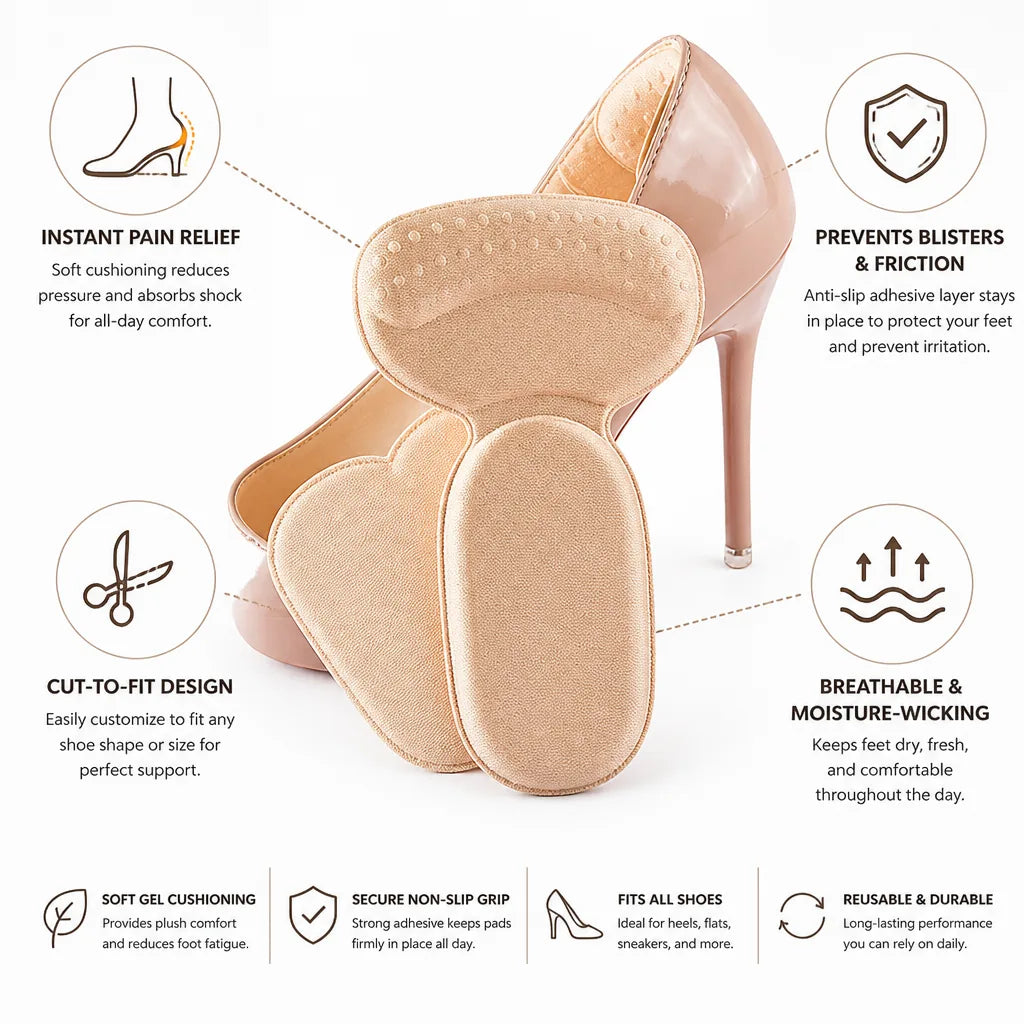 Heel Pads Gel Cushioning Breathable Adhesive Cut-To-Fit