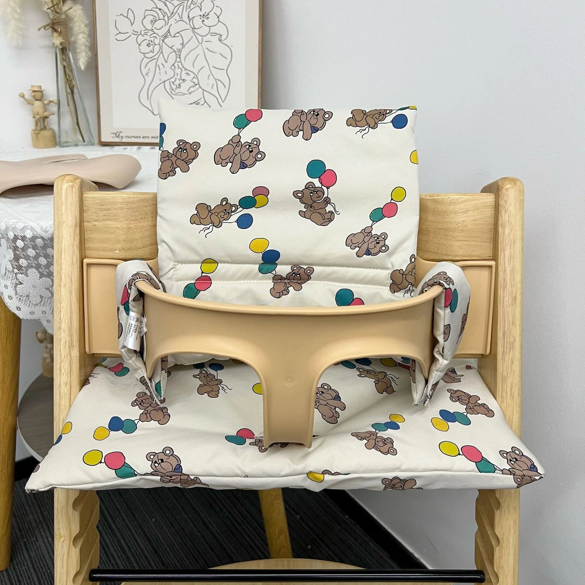 High Chair Cushion Padded Removable Machine-Washable Cover & Harness Slots