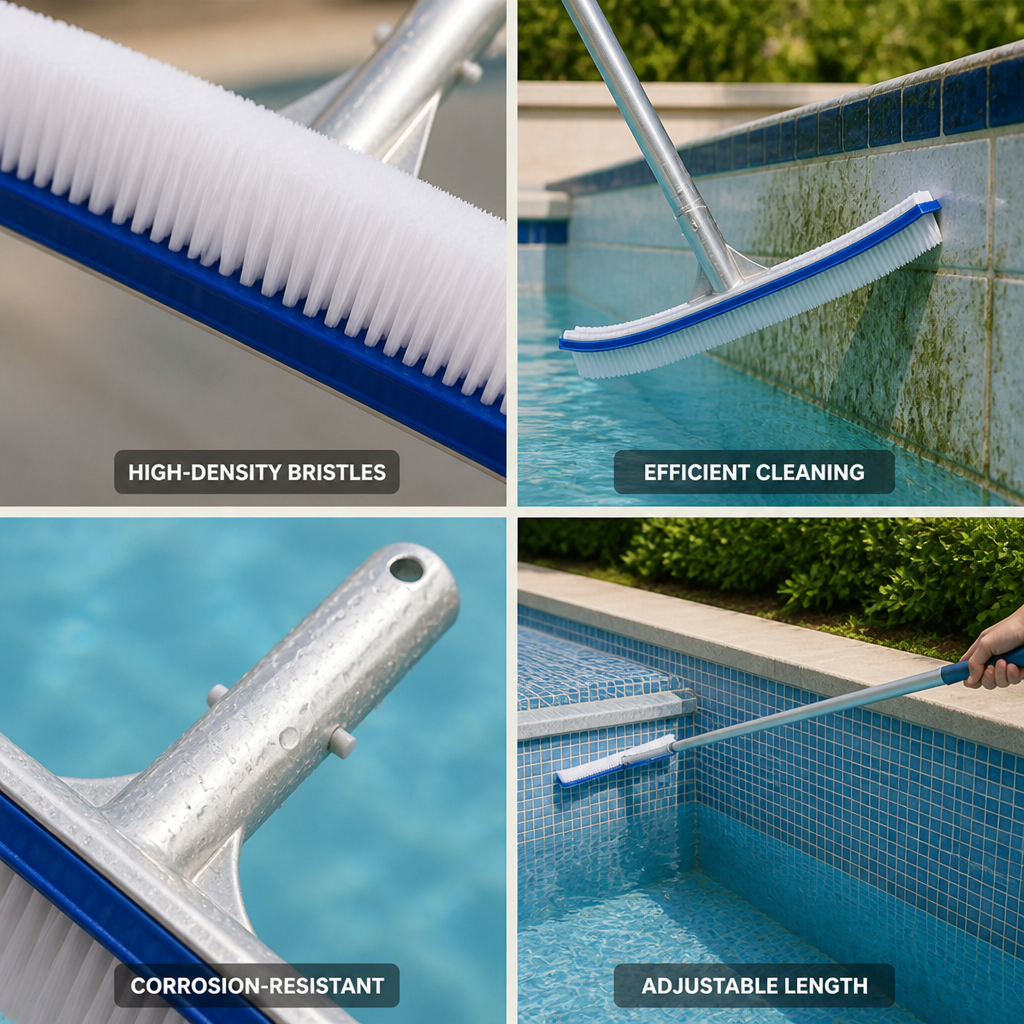 High-Density Bristles & Corrosion-Resistant Aluminum Pool Wall Brush (Telescopic Rod Compatible)