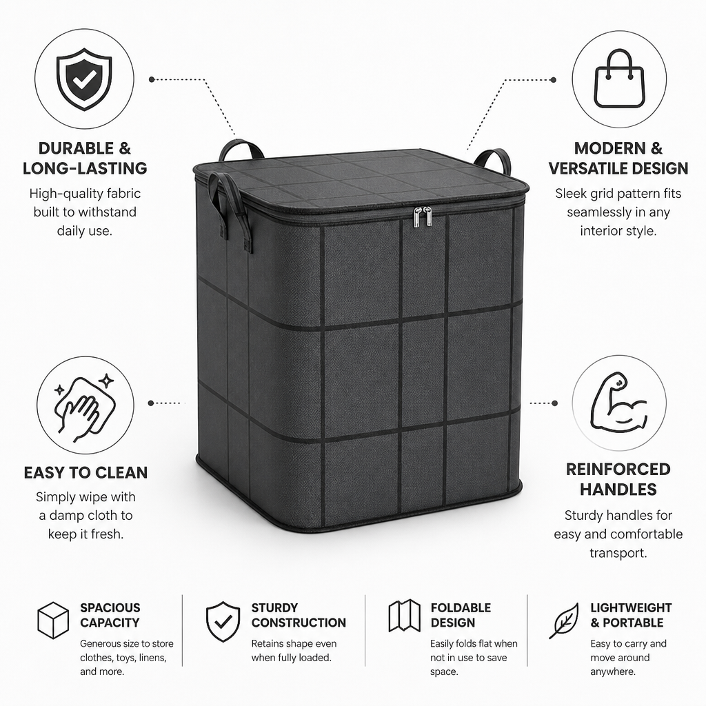 High-Quality Fabric Storage Basket With Reinforced Handles (Large)