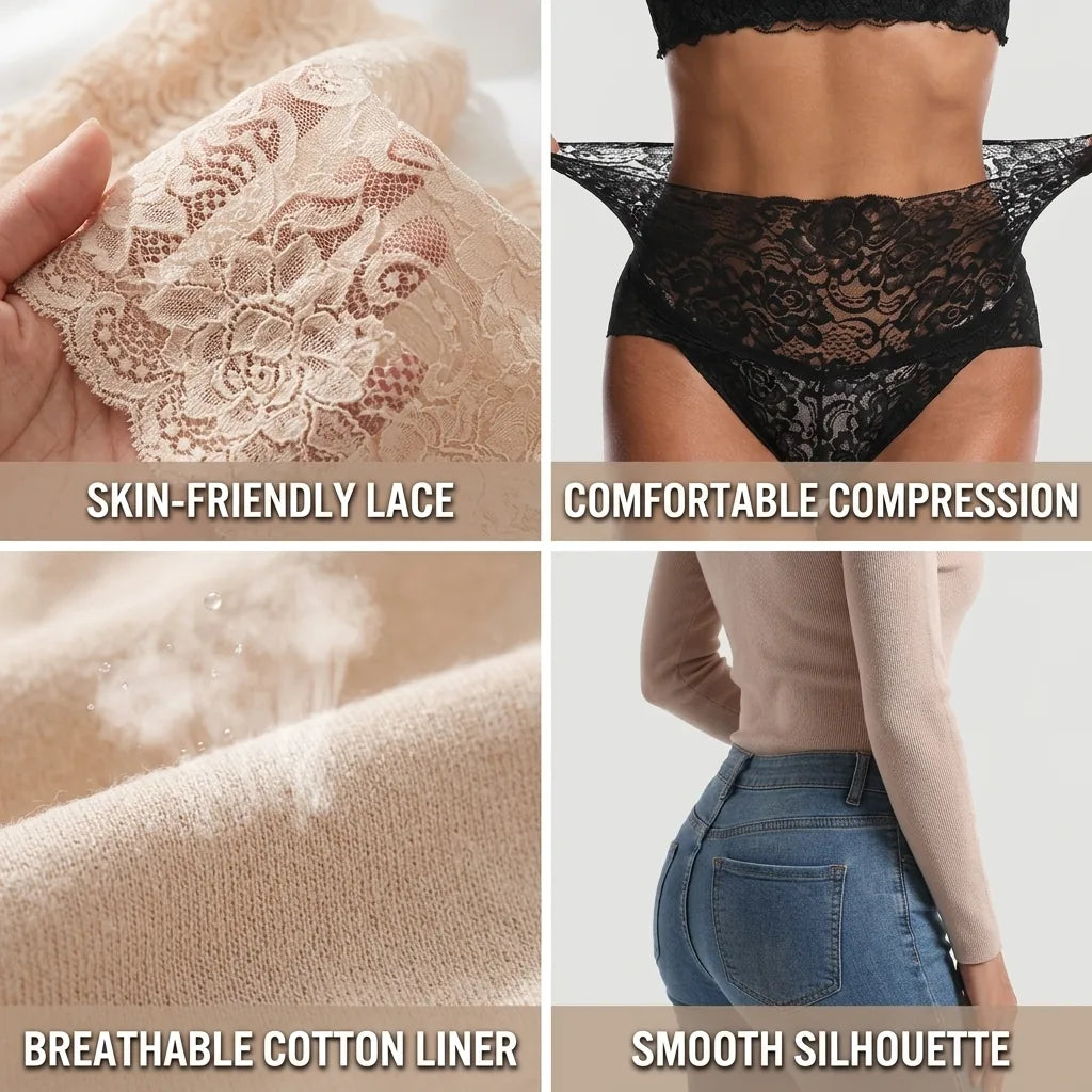 High-Waisted Panties Lace Compression Cotton Blend