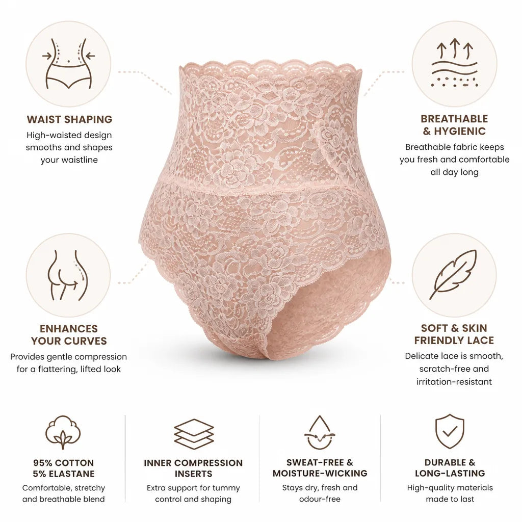 High-Waisted Panties Lace Compression Cotton Blend