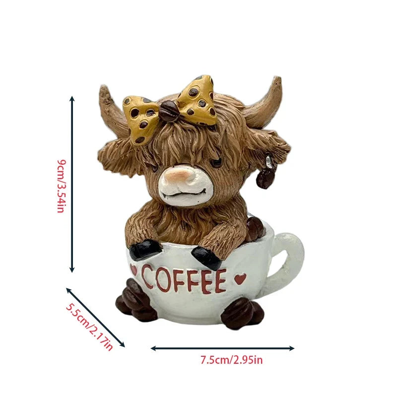 Highland Cow Figurine Rustic Coffee Color 10 cm