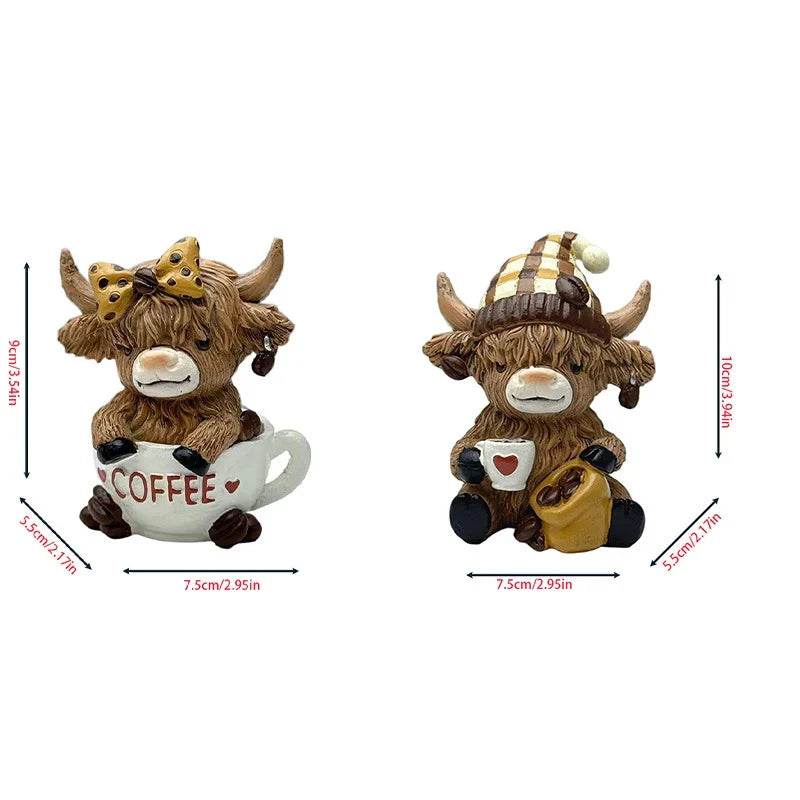 Highland Cow Figurine Rustic Coffee Color 10 cm