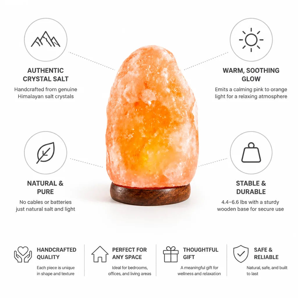 Himalayan Salt Lamp Handcrafted Warm Glow Wooden Base