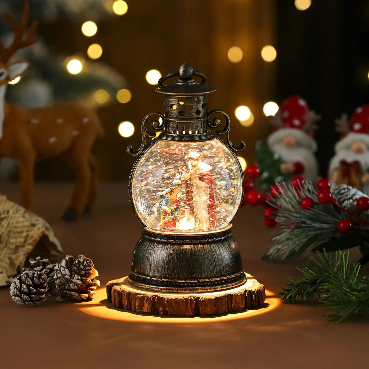 Holiday Lantern Glass Dome Winter Scene Battery Operated