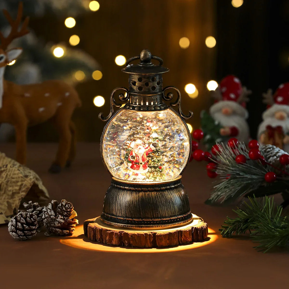 Holiday Lantern Glass Dome Winter Scene Battery Operated