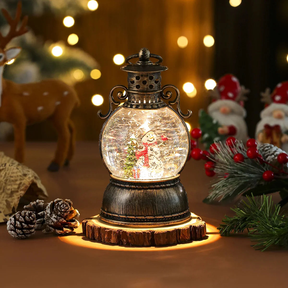 Holiday Lantern Glass Dome Winter Scene Battery Operated